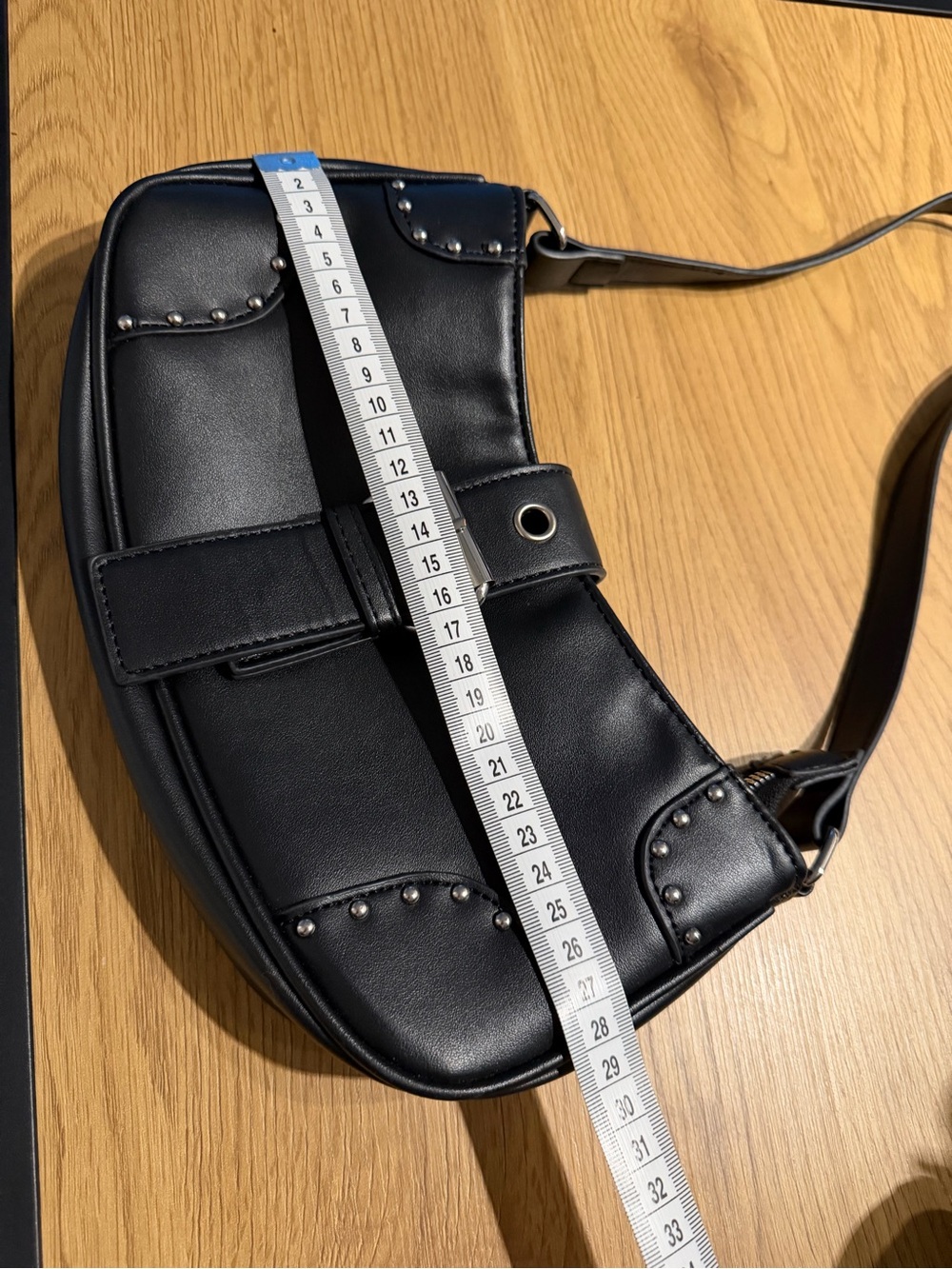 Black Studded Shoulder Bag with Buckle - Picture 10 of 11